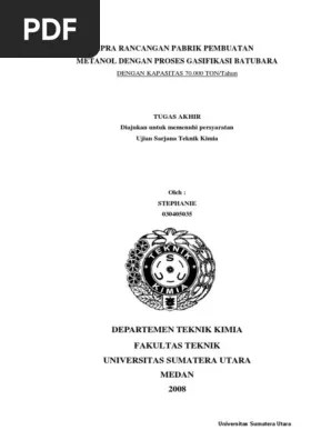123dok - Pra Rancangan Pabrik Pembuatan Metanol Dengan Proses Gasifikasi  Batubara Dengan Kapasitas 70 - 000 T | PDF