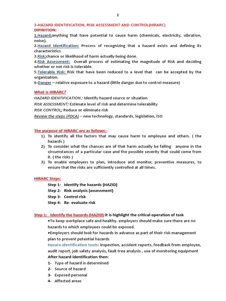 3-HIRARC (Hazard Identification, Risk Assessment And Risk Control ...
