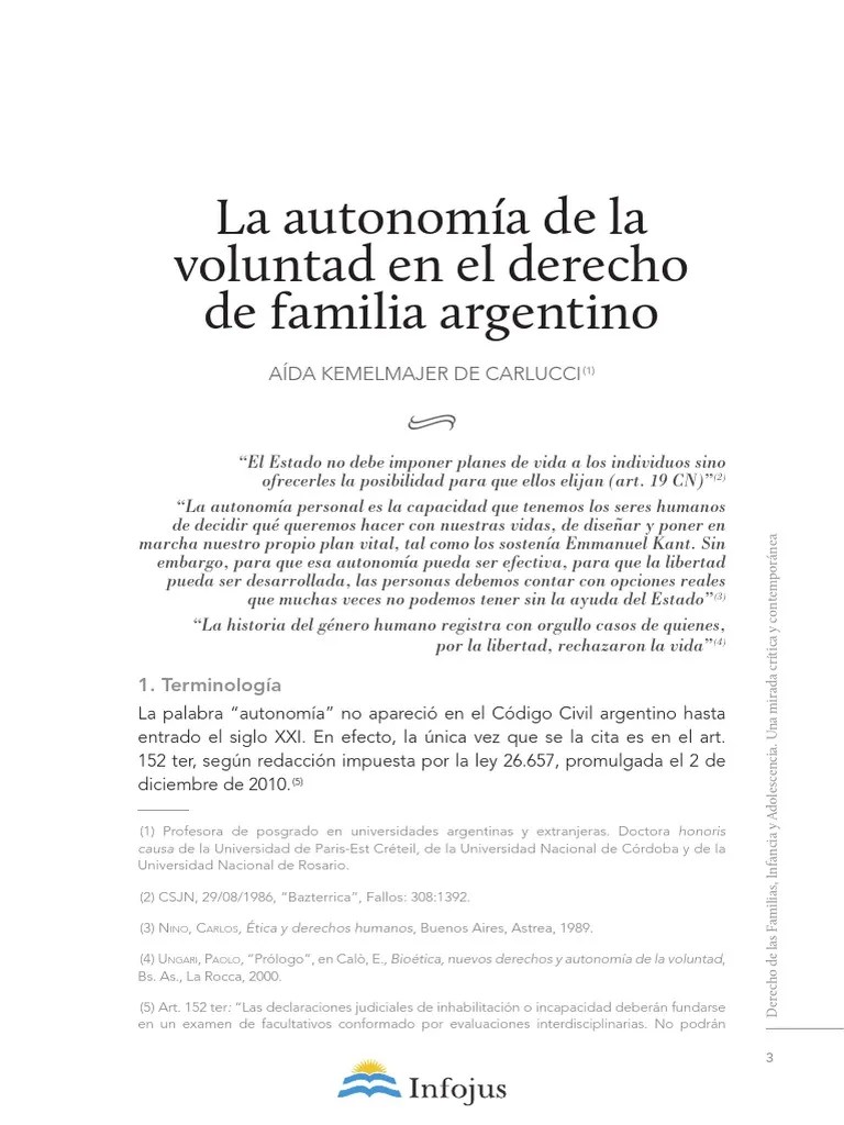 Kemelmajer De Carlucci, La Autonomía De La Voluntad En El Derecho De ...