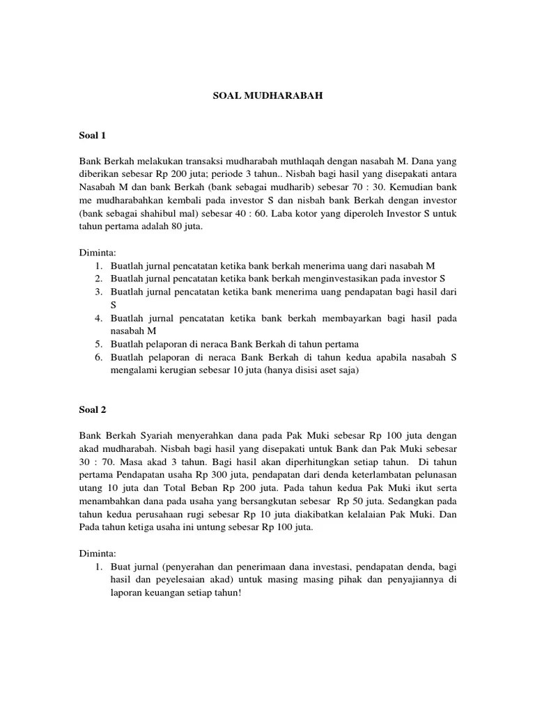 Akad murabahah, akad salam, akad istishna, atau. Soal Akuntansi Syariah Pdf