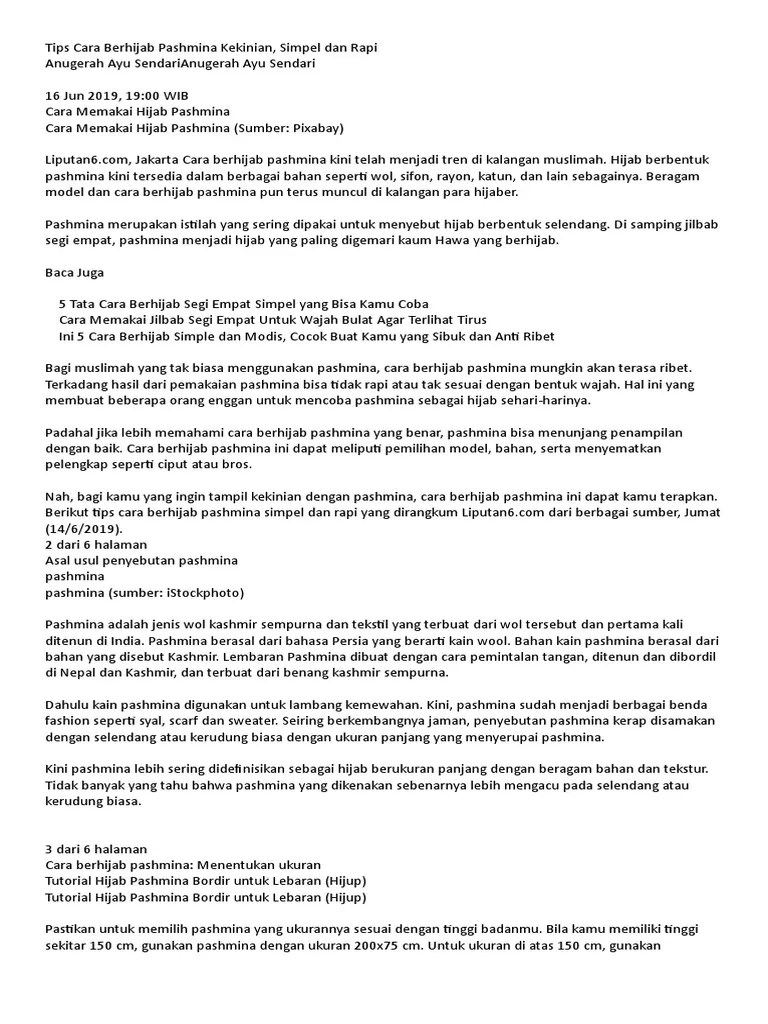 Ketika sudah dipakai tampilan dari pastan . Tips Cara Berhijab Pashmina Kekinian Pdf