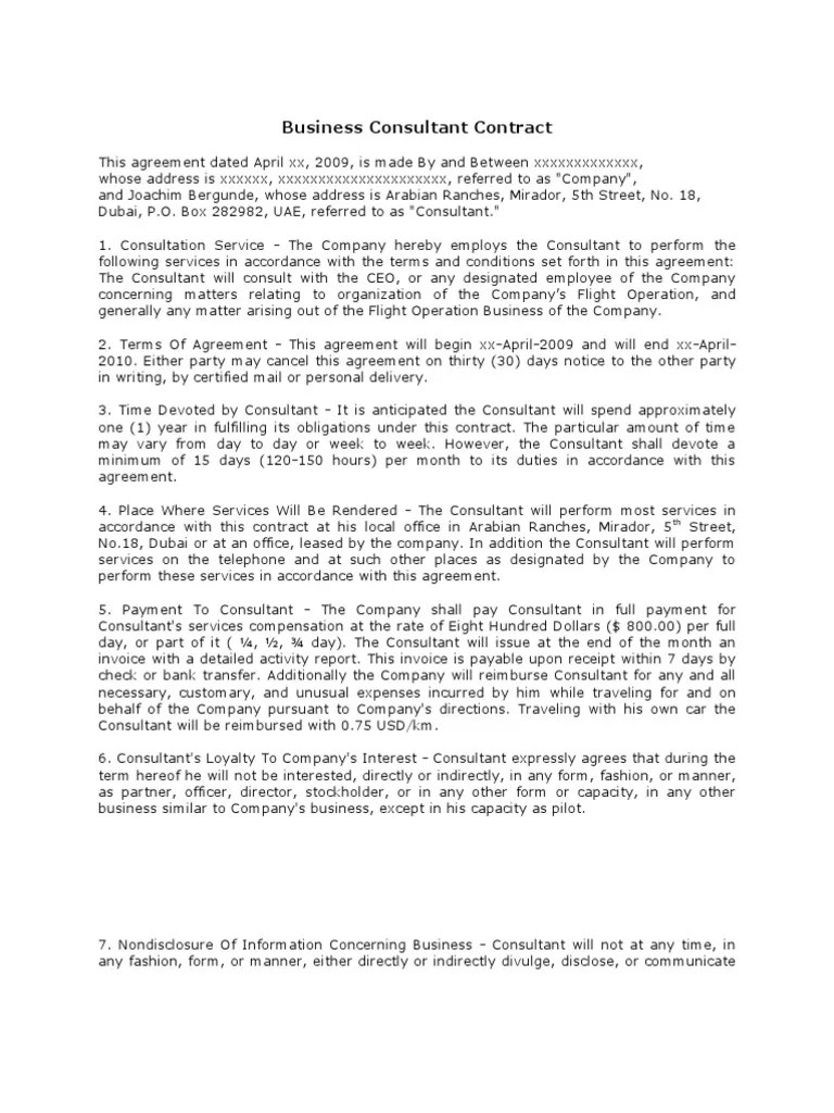 Consultant Agreement Example Disability Civil Law Legal System