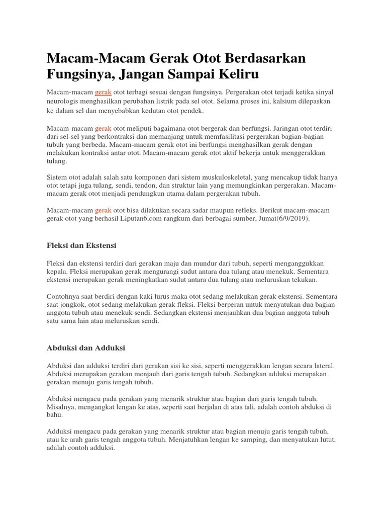 Macam-Macam Gerak Otot Berdasarkan Fungsinya, Jangan Sampai Keliru | PDF
