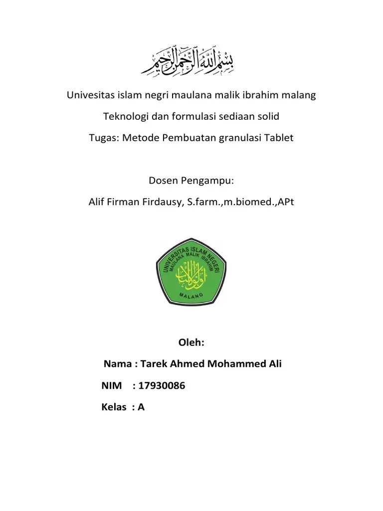 METODIK PEMBUATAN GRANULASI TABLET | PDF