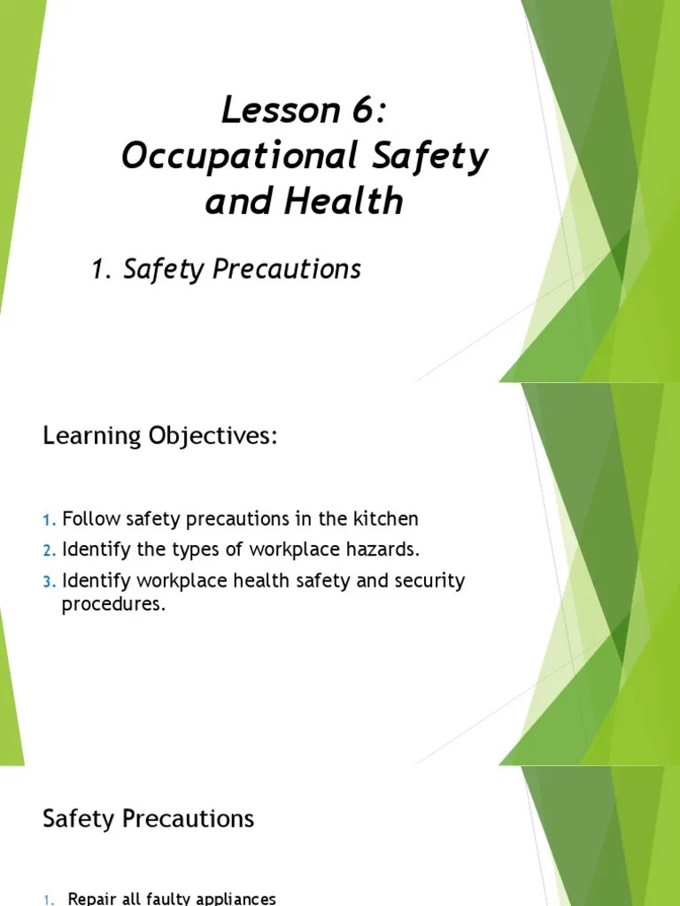 Lesson 6 Occupational Safety And Health | PDF | Occupational Safety And Health | Safety