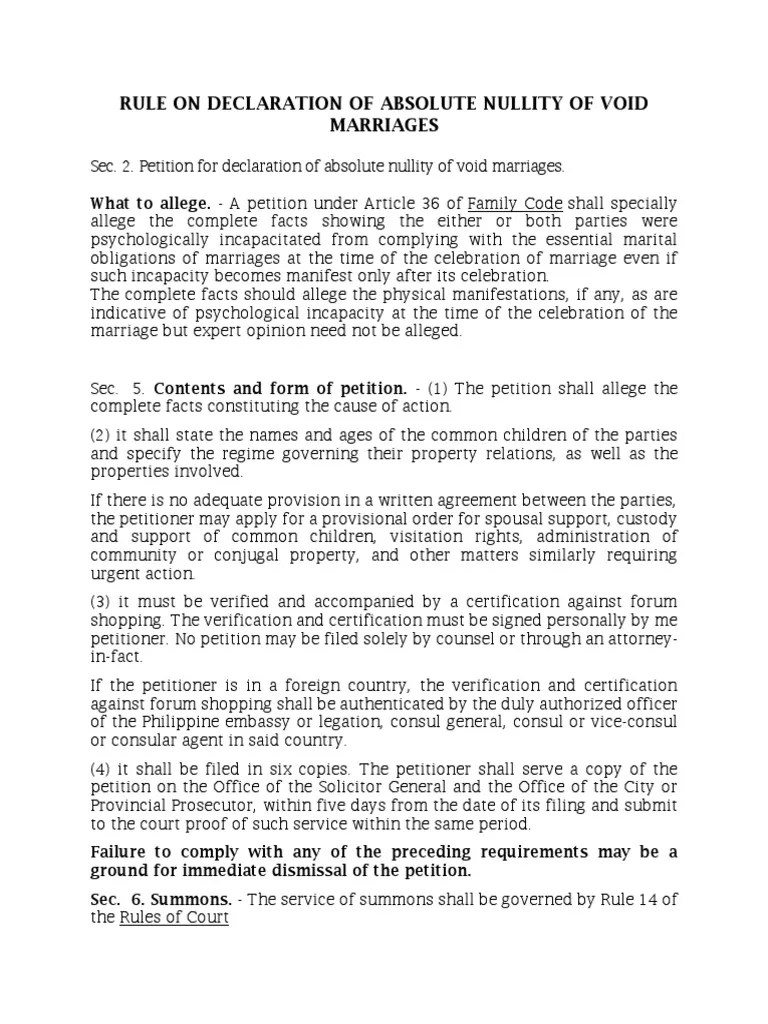 Rule On Declaration Of Absolute Nullity Of Void Marriages | Download Free PDF | Prosecutor | Summons