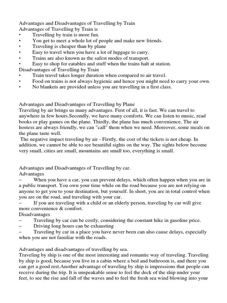 Advantages And Disadvantages Of Travelling By | PDF | Train | Transport