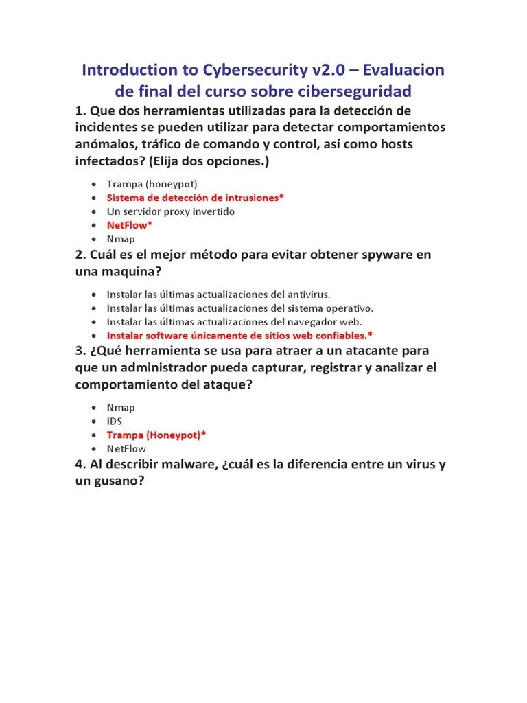 Introduction To Cybersecurity V2.0 - Evaluacion De Final Del Curso Sobre Ciberseguridad | PDF ...