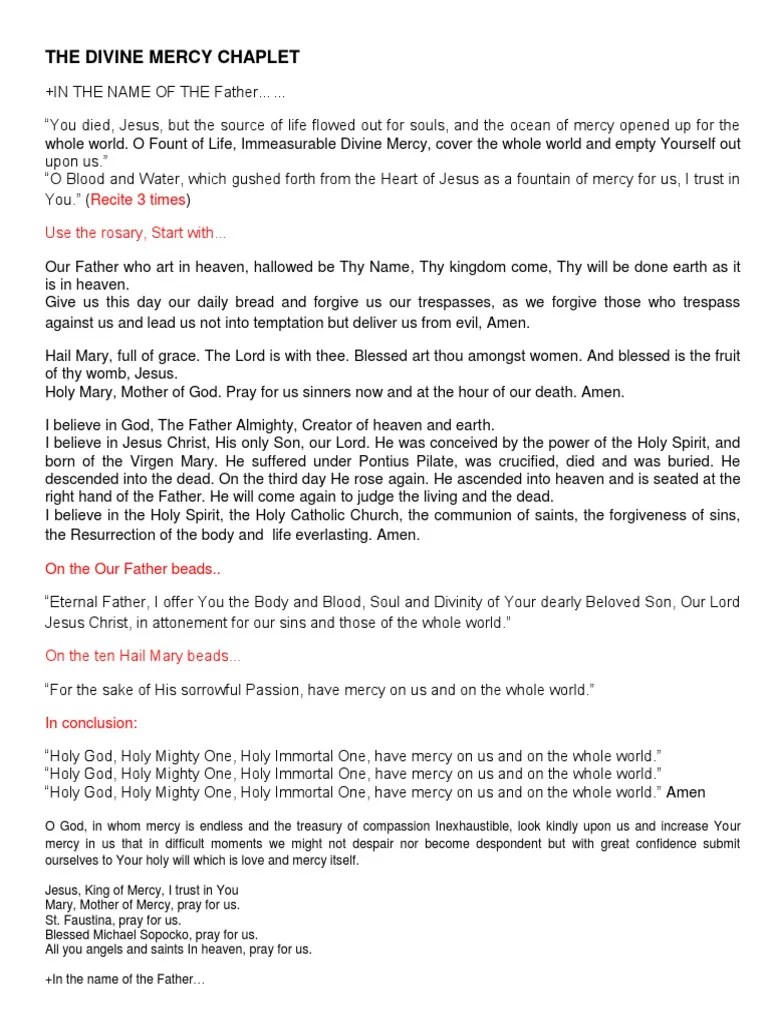 The Divine Mercy Chaplet | PDF | Mercy | God The Father