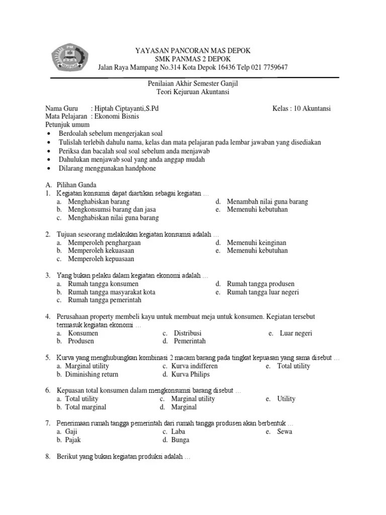 Ekonomi Bisnis Kelas 10 | PDF