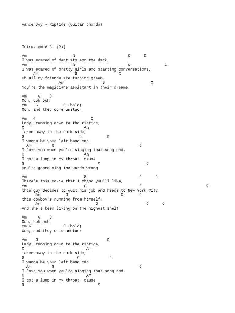 Chords Vance-Joy Riptide | PDF | Songs | Musical Compositions