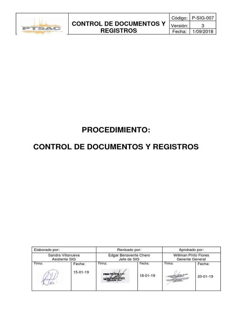 P-SIG-007 Procedimiento De Control De Documentos Y Registros | PDF ...