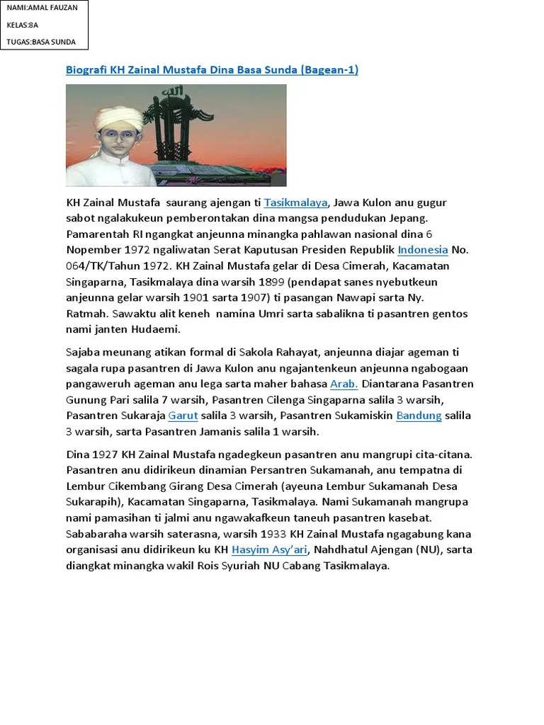 Biografi KH Zainal Mustafa Dina Basa Sunda | PDF
