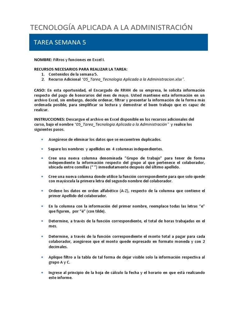 05 - Tarea - Tecnologia Aplicada A La Administracion (Nueva) | PDF | Hoja De Cálculo | Informática