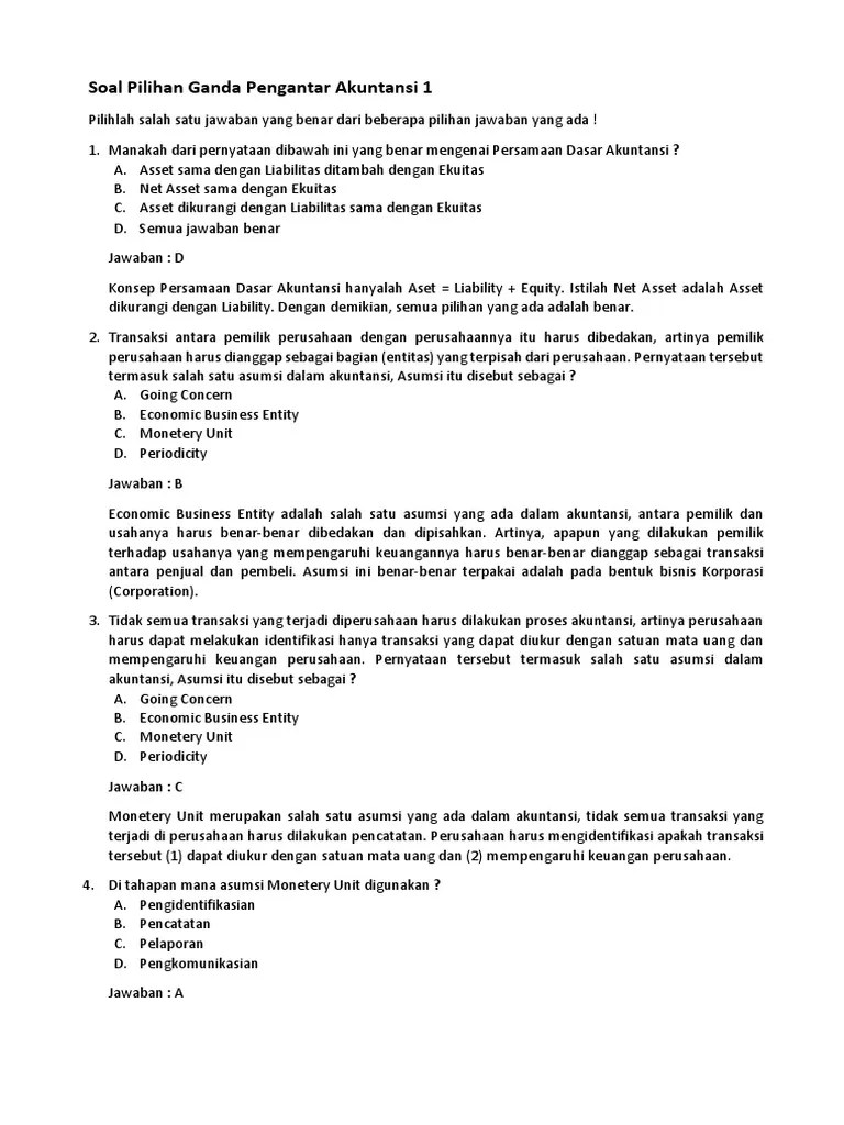 Soal Pilihan Ganda Pengantar Akuntansi 1 | PDF