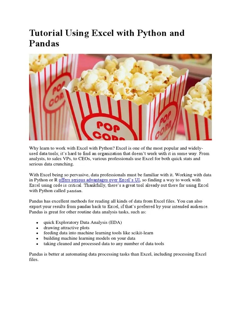 Tutorial Using Excel With Python And Pandas | PDF | Microsoft Excel ...