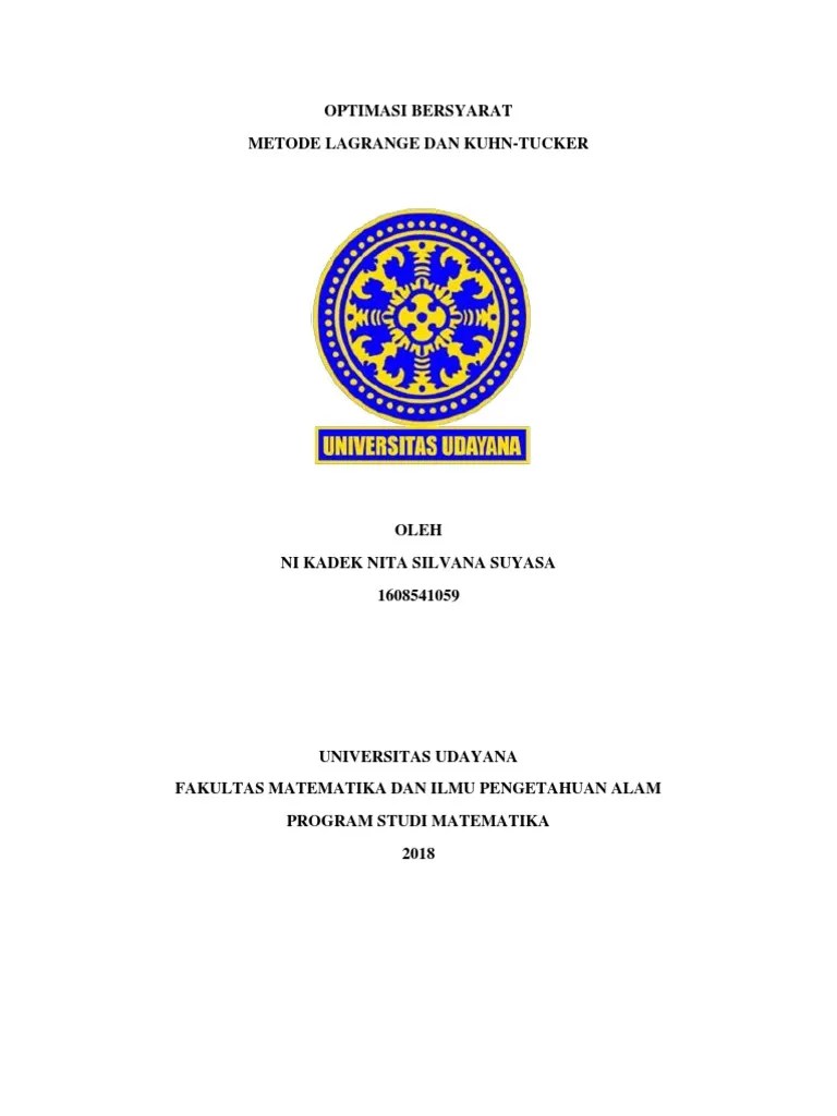 Pada contoh soal tentang kotak, kita ingin mencari nilai minimum dari. Optimasi Bersyarat Pdf