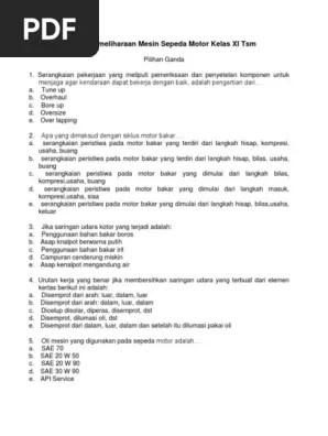 Untuk melepas blok mesin sepeda motor diharapkan alat pemukul, yaitu…. Soal Pemeliharaan Mesin Sepeda Motor Kelas Xi Tsm Pdf