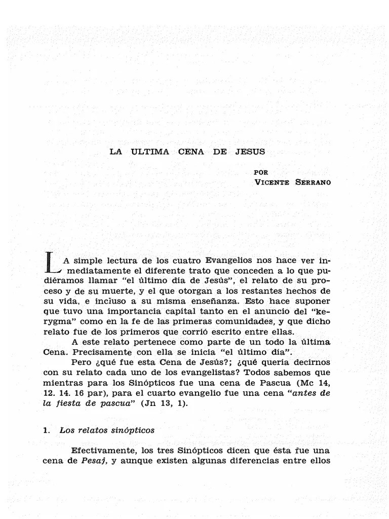 Serrano, Vicente (-) La Última Cena De Jesús PDF | PDF | Evangelio De ...