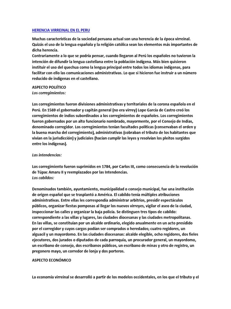 Herencia Virreinal En El Peru | PDF | Nueva España