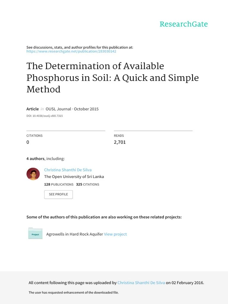 The Determination Of Available Phosphorus In Soil | PDF | Fertilizer | Soil