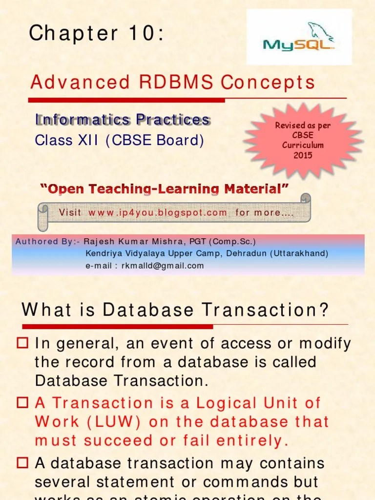 Chapter 10-DataBase Transaction PDF | PDF | Database Transaction ...