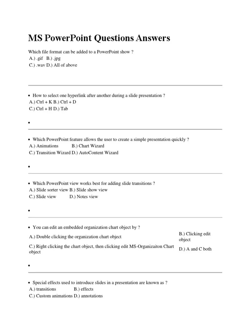 MS Powerpoint Questions Answers.docx | Input/Output | Computer Hardware