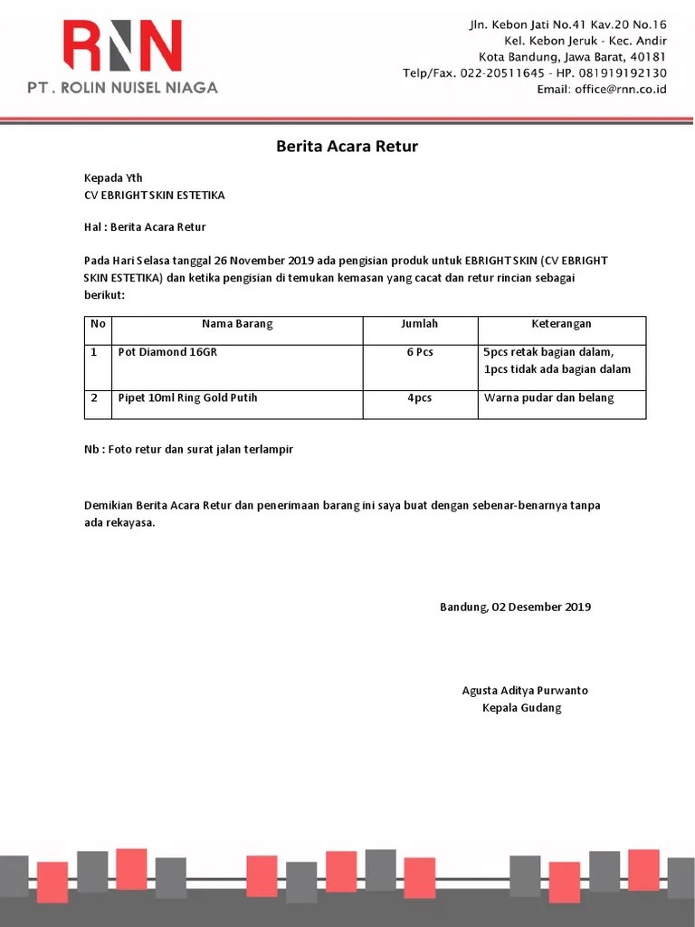 Apabila kegiatan ini tidak dilakukan maka penyerahan barang milik daerah tidak dapat . Berita Acara Retur Pdf