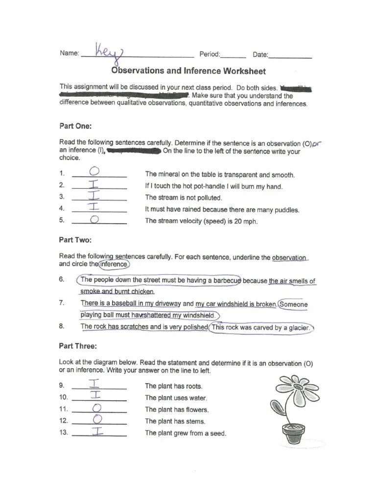Inferences worksheet 6 | answer key 1. Observations And Inferences Practice Packet Key Pdf