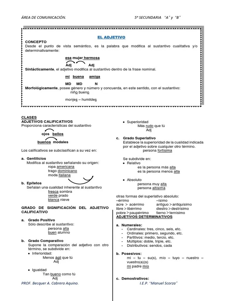 Adjetivo Y Artículo | PDF | Adjetivo | Género Gramatical