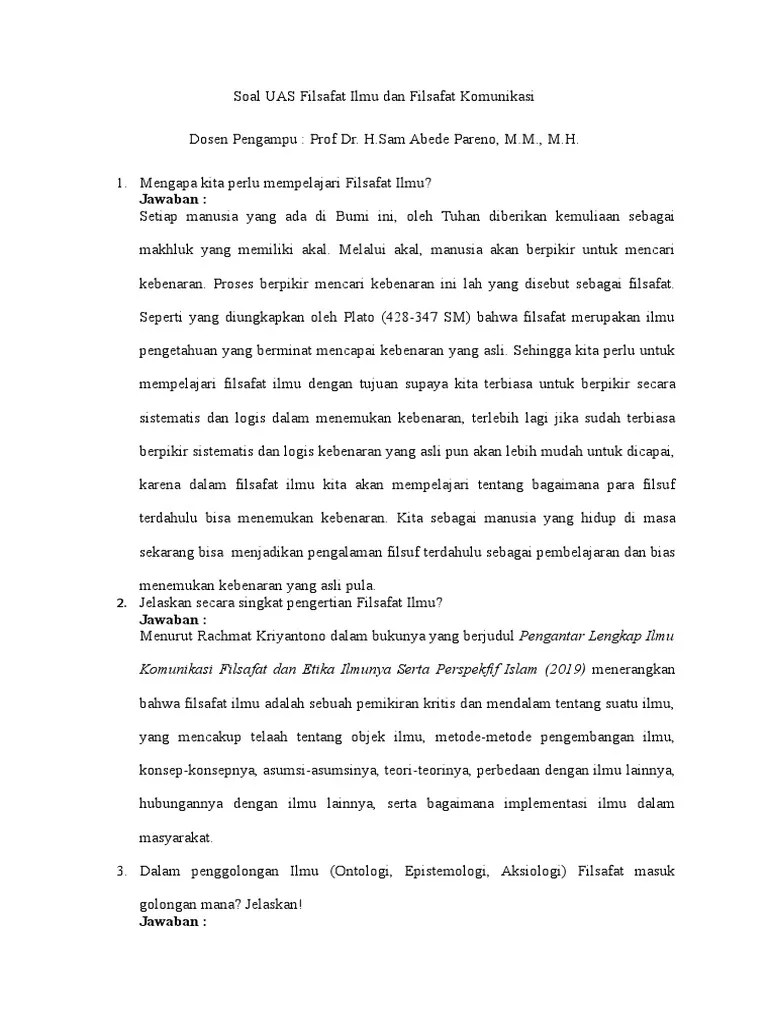 Filsafat dan etika komunikasi kelas h — bab 2 filsafat dan perkembangan ilmu. Soal Uas Filsafat Ilmu Dan Filsafat Komunikasi Pdf