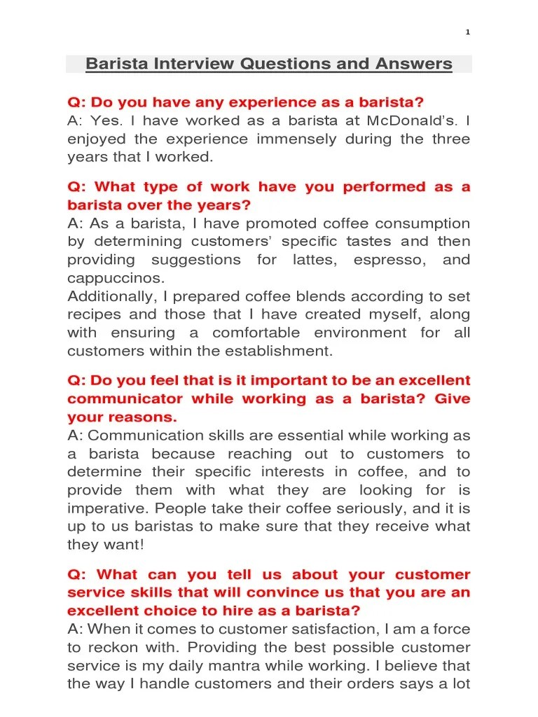 Barista Interview Questions And Answers | PDF | Coffee | Beverages
