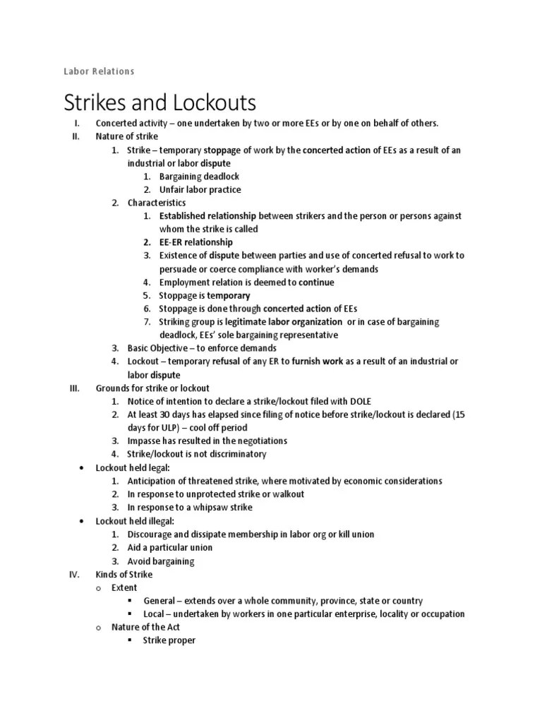 Strikes And Lockouts Reviewer | PDF | Strike Action | Lockout (Industry)