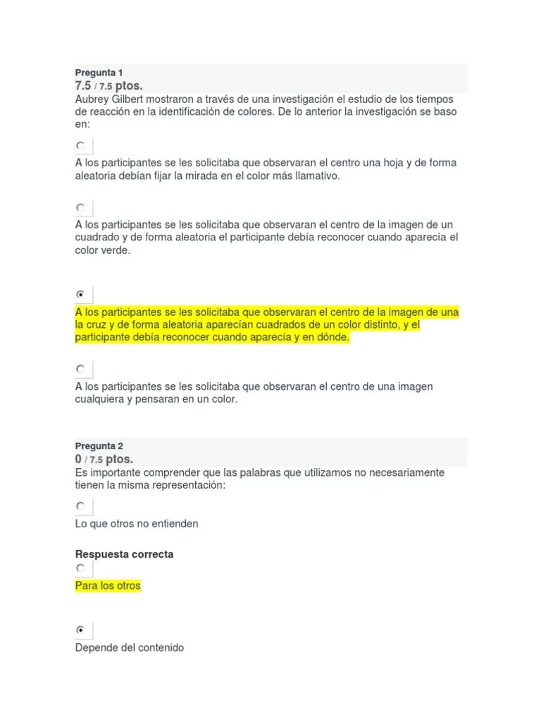 Quiz Lenguaje 1 Intento | PDF | Psicolingüística | Concepto