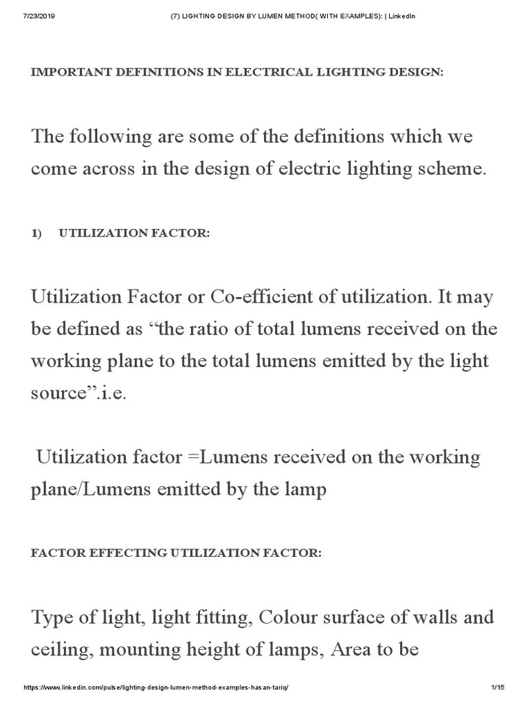 Lighting Design By Lumen Method (With Examples) - Linkedin | PDF | Lighting | Architectural Elements