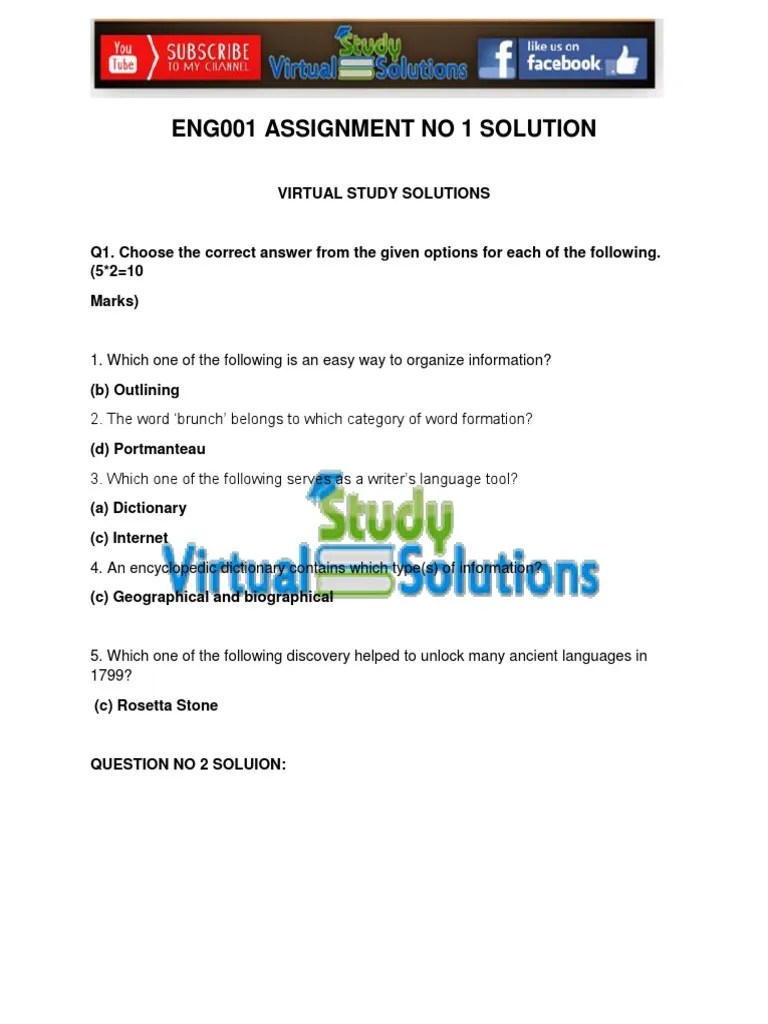 ENG001 ASSIGNMENT NO 1 Complete | PDF