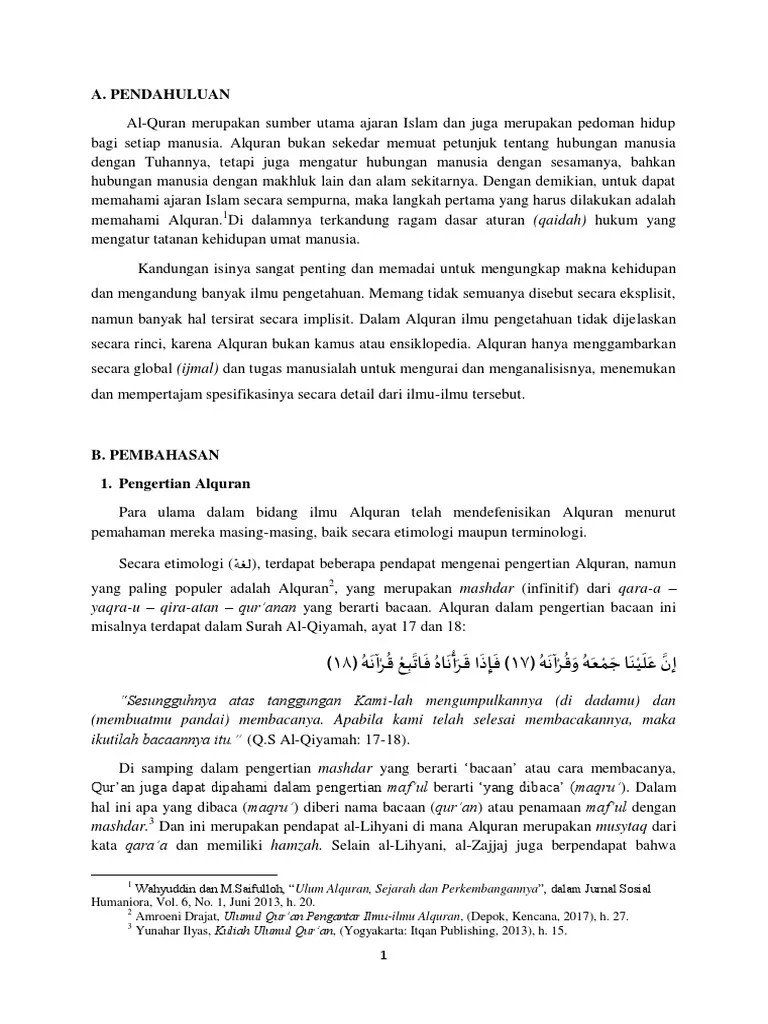 Definisi Alquran Secara Etimologi Dan Terminologi