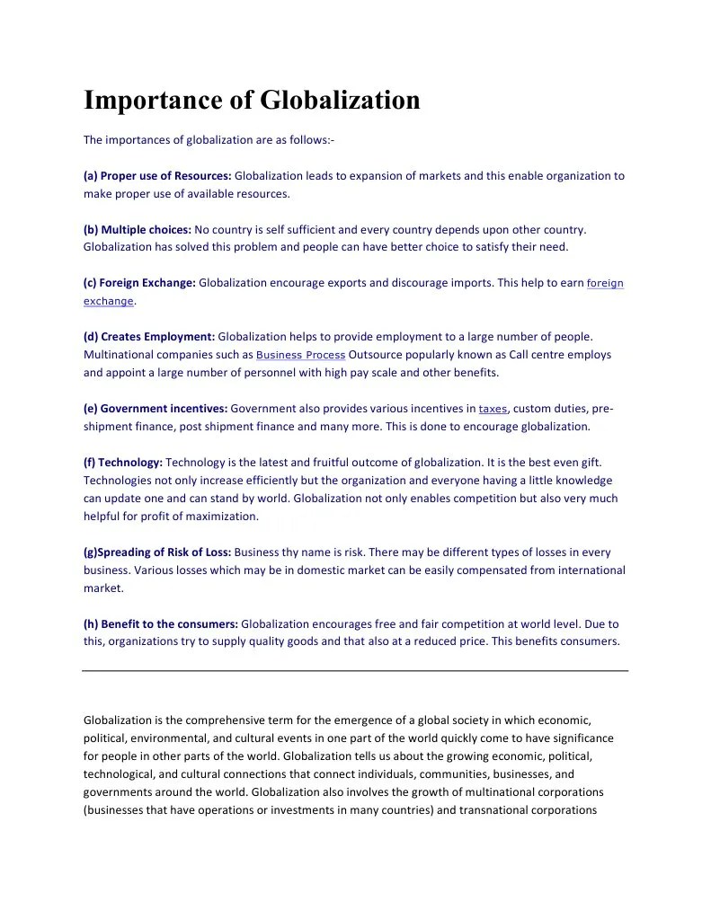 Importance Of Globalization | PDF | Multinational Corporation ...