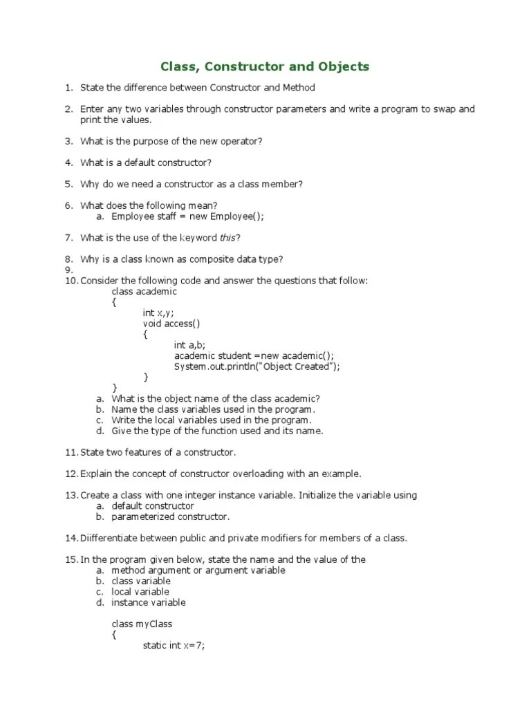 Constructors And Class&Objects | PDF | Constructor (Object Oriented ...
