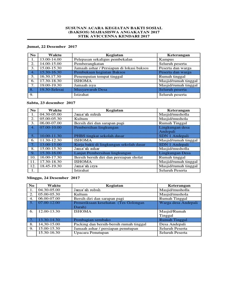 Susunan Acara Dan Kegiatan Baksos Sabtu 18 Mei 2013 Waktu.