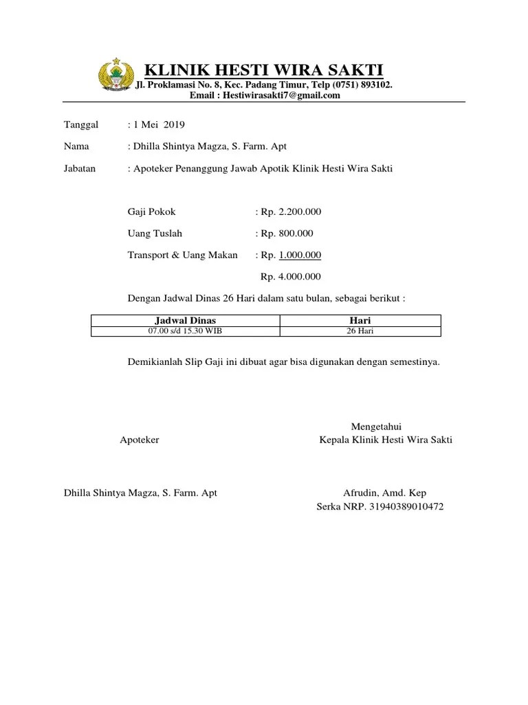 Slip Gaji Apoteker Klinik Hesti Wira Sakti | PDF