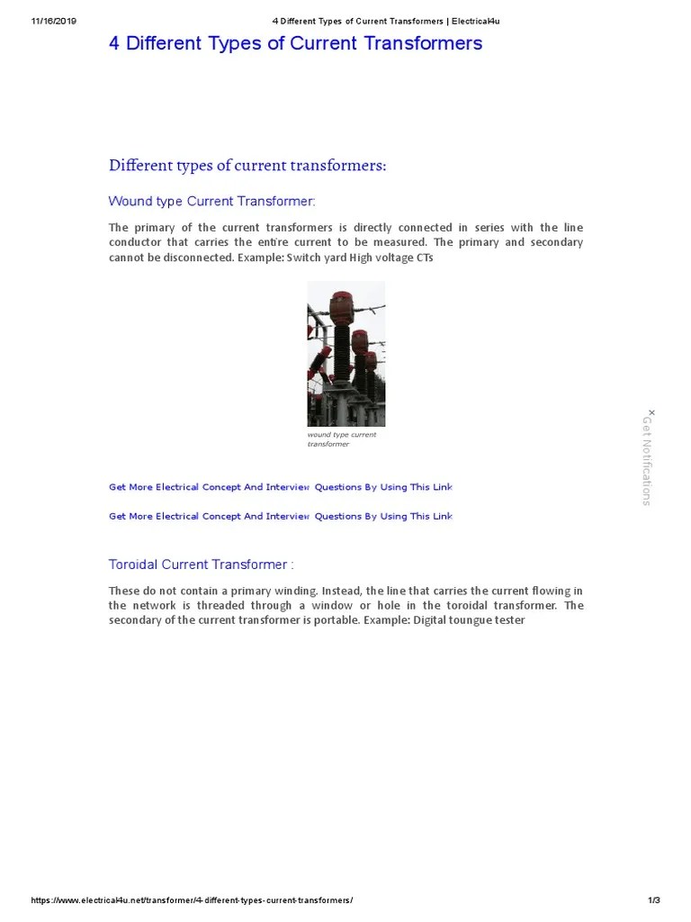 4 Different Types Of Current Transformers - Electrical4u | PDF ...