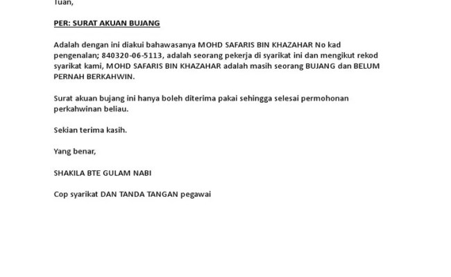 Download surat akuan bujang (ketua kampung) download document. Surat Akuan Bujang 2 Doc Cuitan Dokter