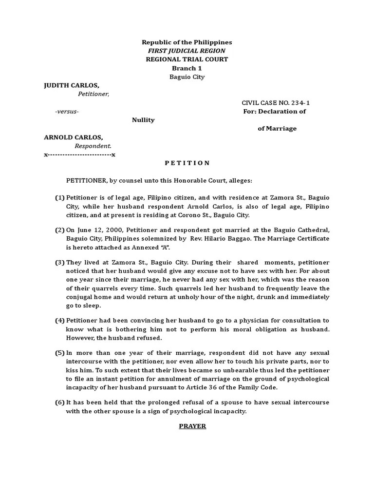Declaration Of Nullity Of Marriage | PDF | Affidavit | Annulment