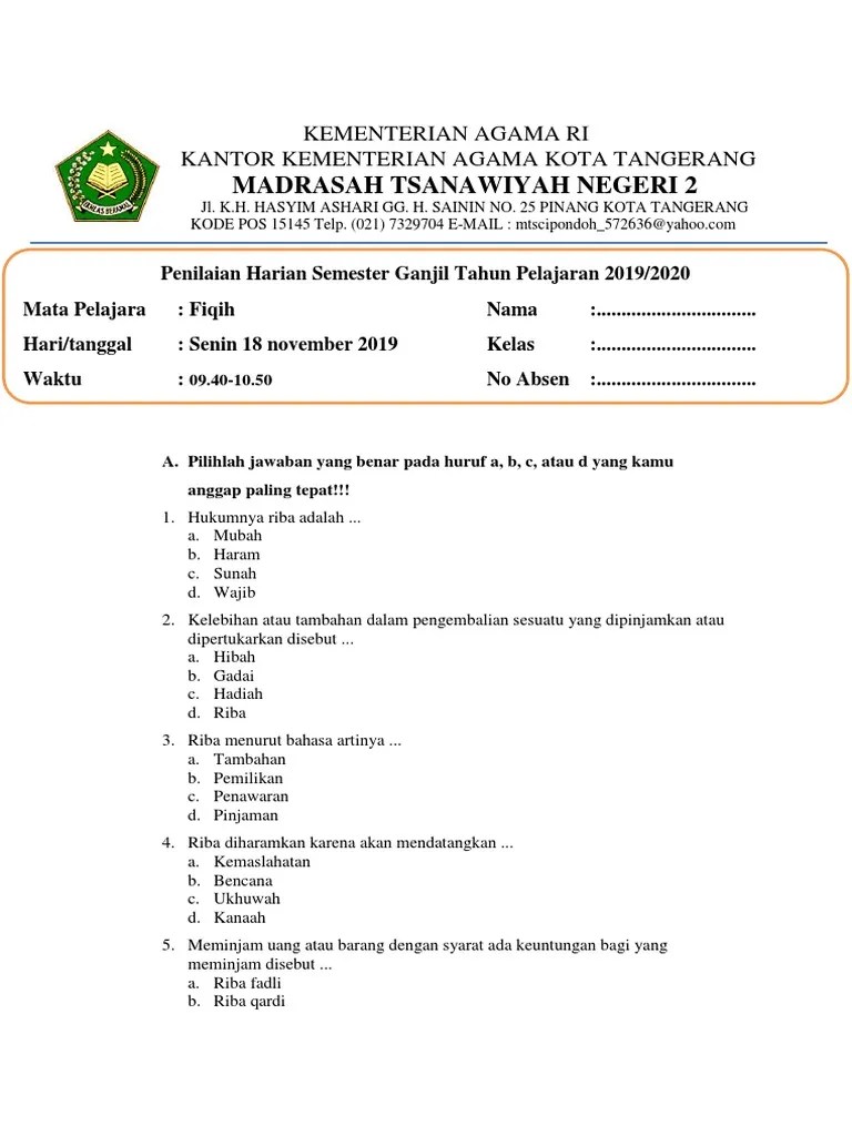 SOAL ULANGAN HARIAN MTs N 2 KOTA TANGERANG | PDF