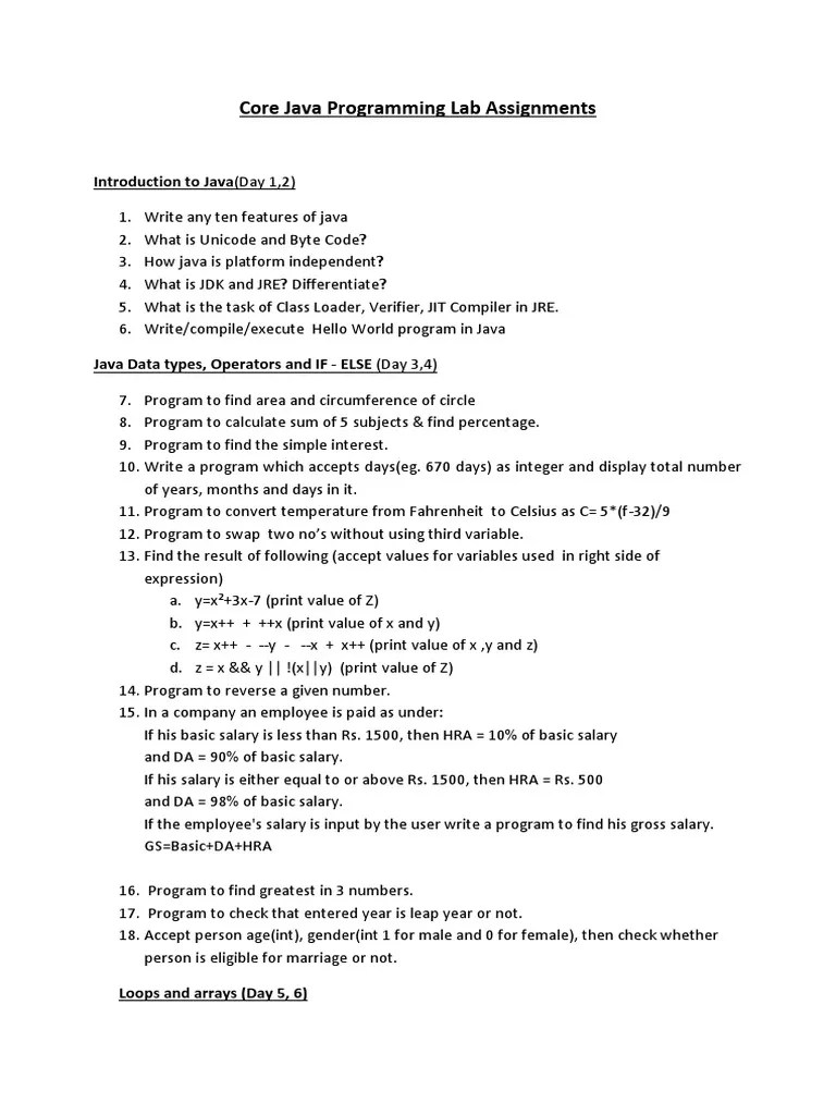 Core Java Assignment | PDF | Method (Computer Programming) | Class ...