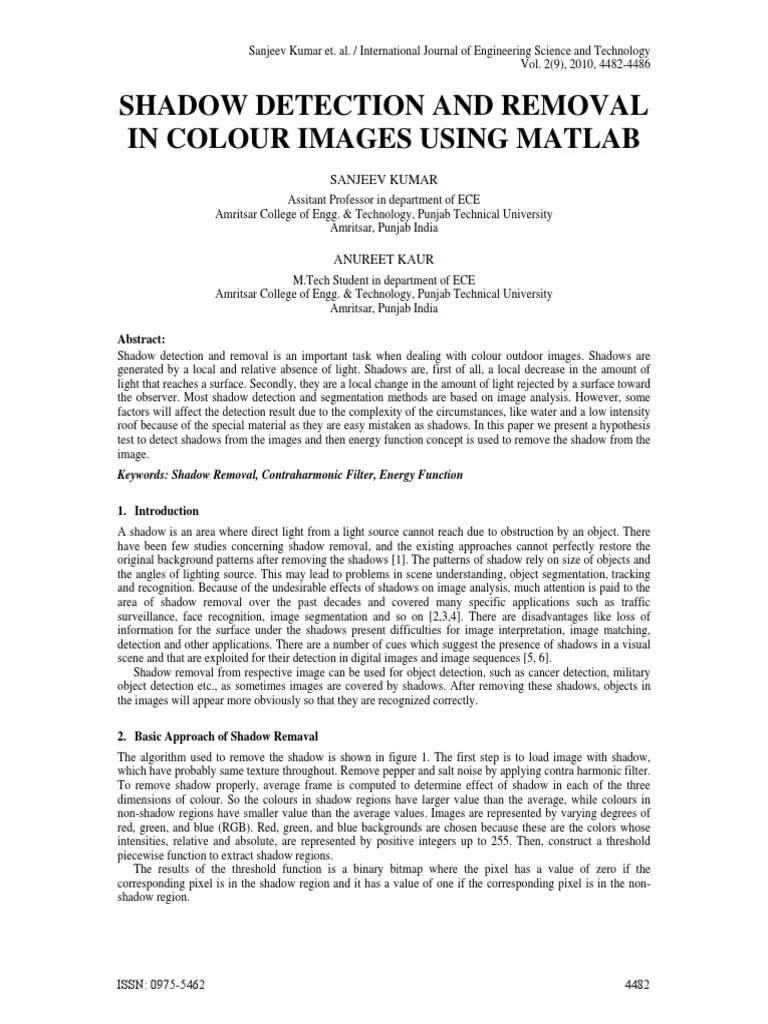 Shadow Detection Removal Colour Images | PDF | Rgb Color Model | Digital Image
