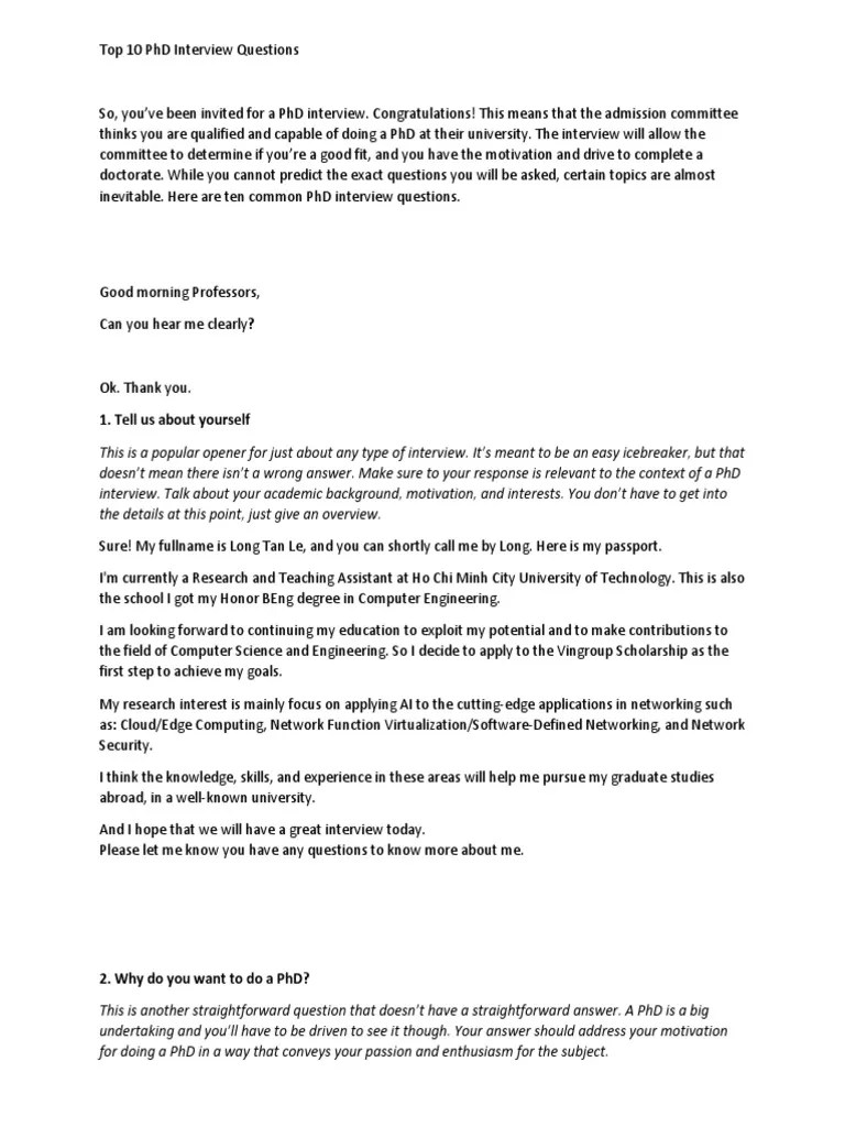 Top 10 PHD Interview Questions | PDF | Cloud Computing | Internet Of Things