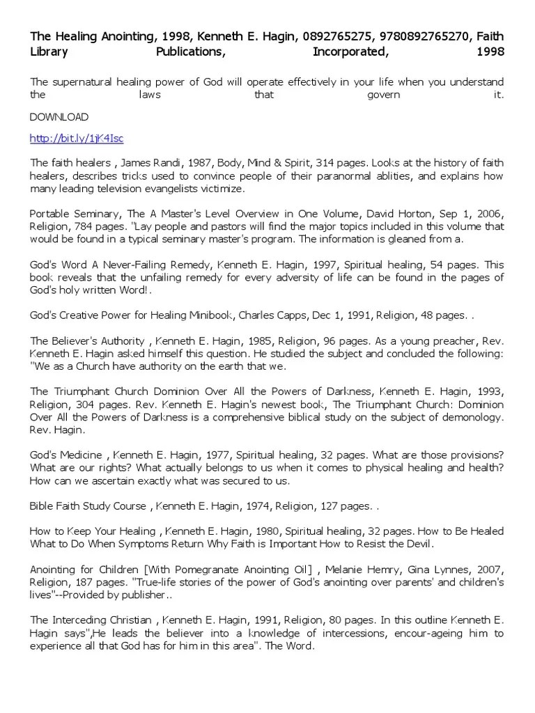 The-Healing-Anointing By Kenneth Hagin | PDF | Faith Healing | The Hobbit