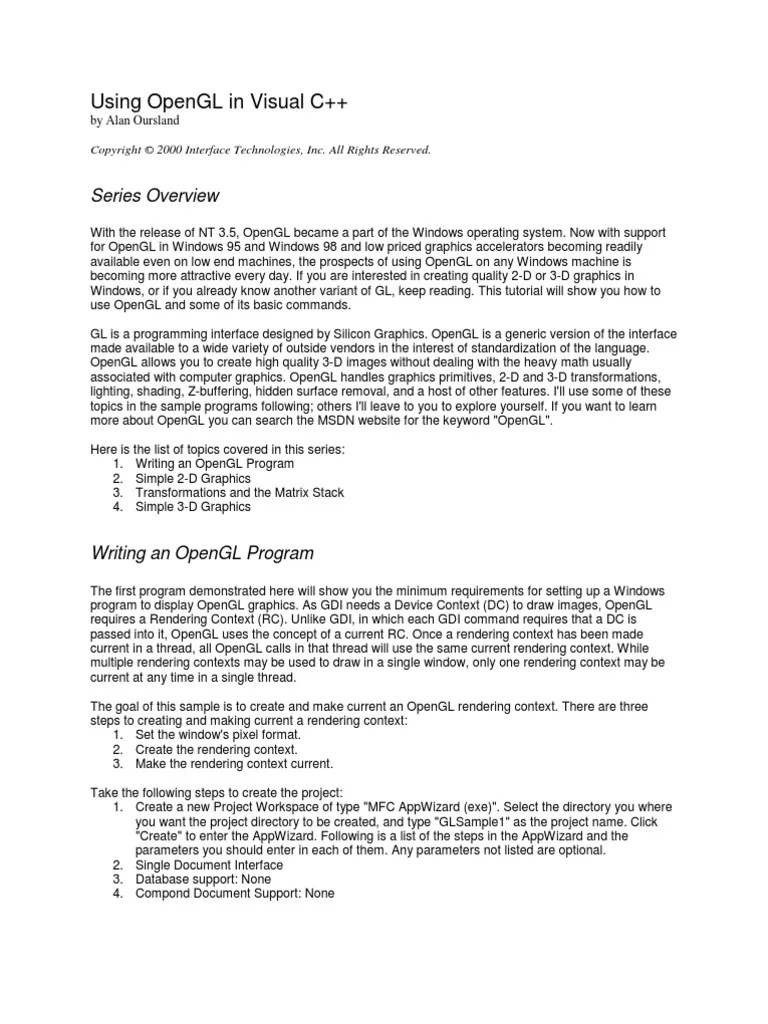 Programming - Using OpenGL In Visual C++ | PDF